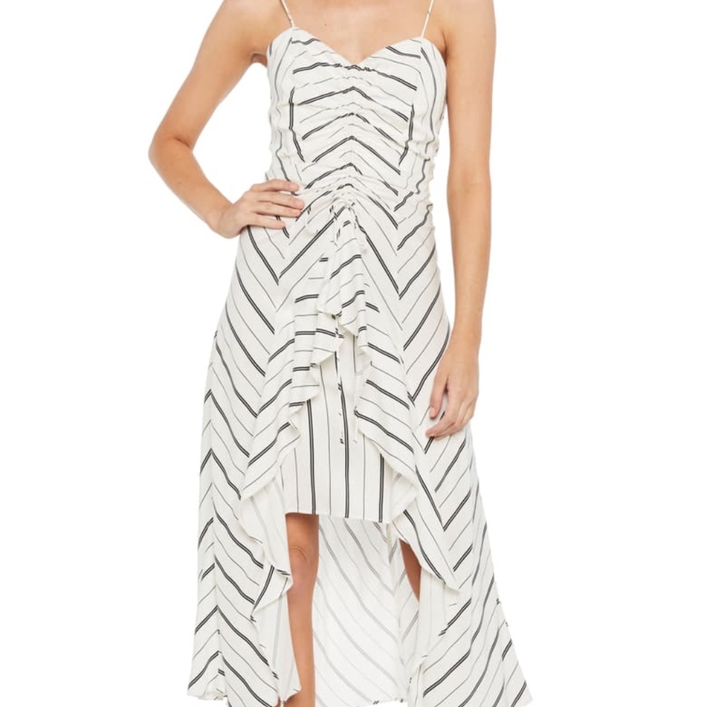 Bardot winona stripe ruffle ruched dress